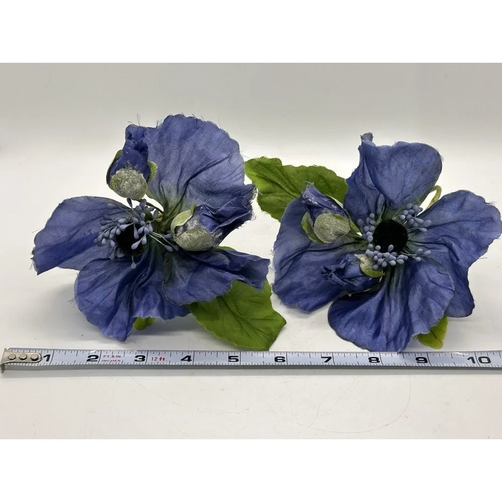 Pair Large Blue Floral Napkin Rings Spring Garden Wedding Table Decor